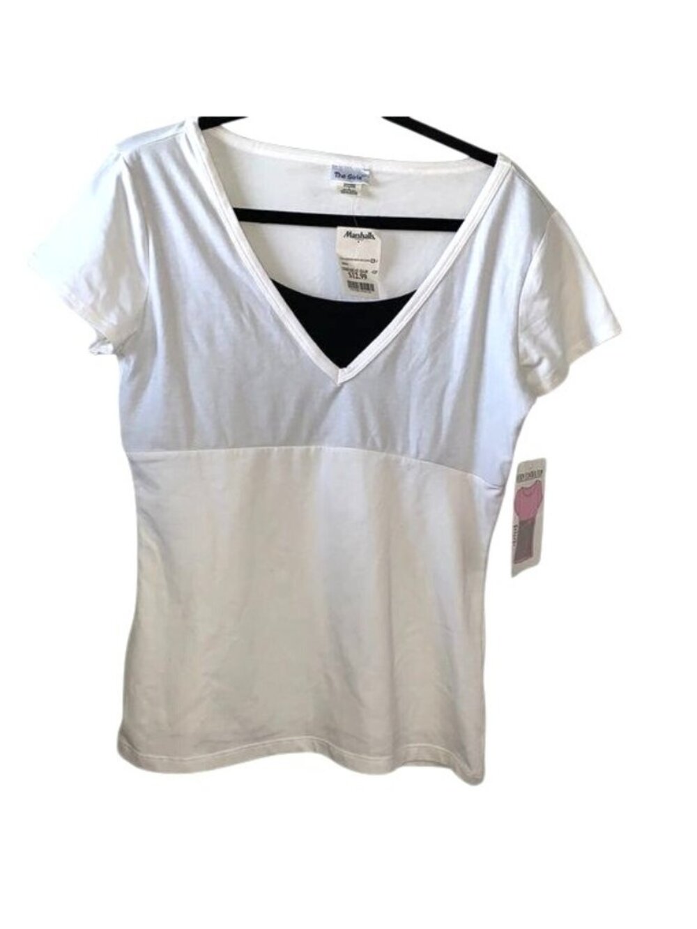 V-Neck White/Black T-Shirt Womens L By The Girls